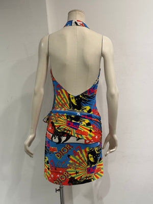 S/S2002 Christian Dior Rasta collection print halter mini dress