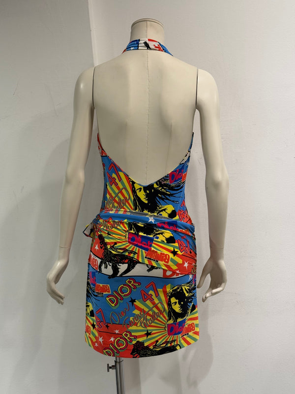 S/S2002 Christian Dior Rasta collection print halter mini dress