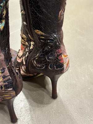 2003 Roberto Cavalli embossed leather appliqué knee-high boots
