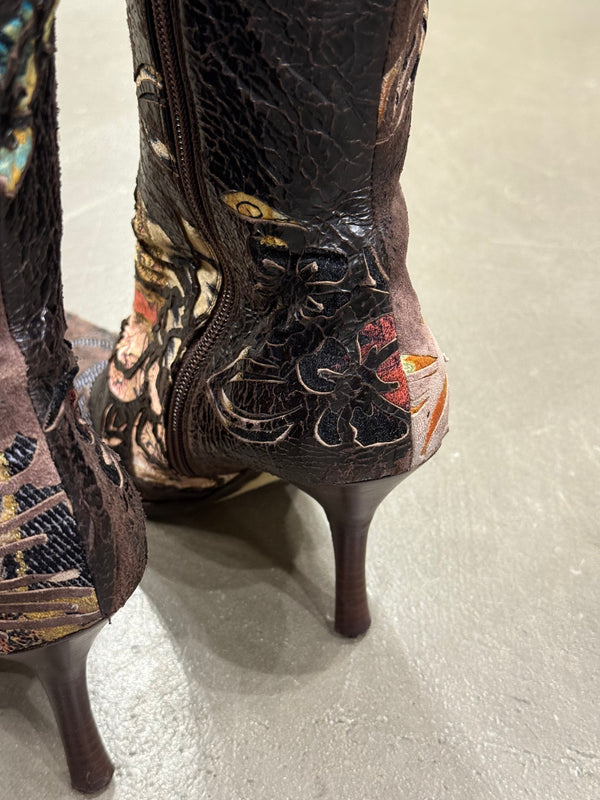 2003 Roberto Cavalli embossed leather appliqué knee-high boots