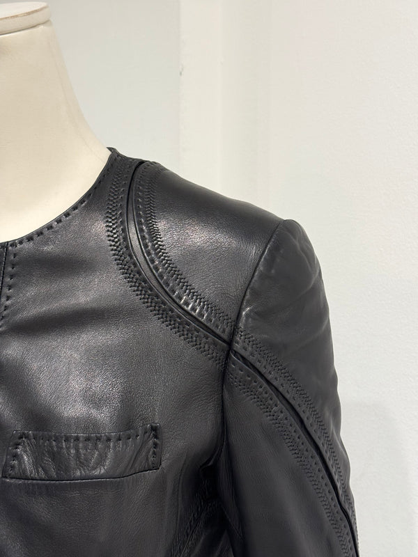 S/S2004 Gucci by Tom Ford collarless panel leather jacket