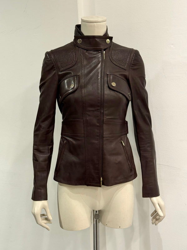 2000s Gucci monogram military leather jacket