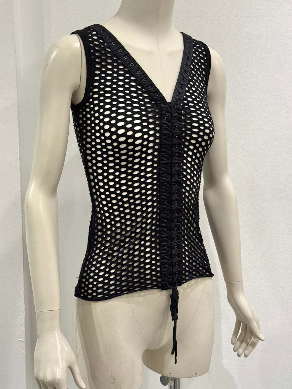 S/S2003 Dolce & Gabbana fishnet bondage lace-up tank top