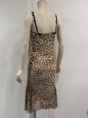 2000s Roberto Cavalli leopard print lace-trim dress