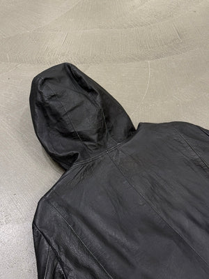 2012 Emporio Armani black leather hooded jacket