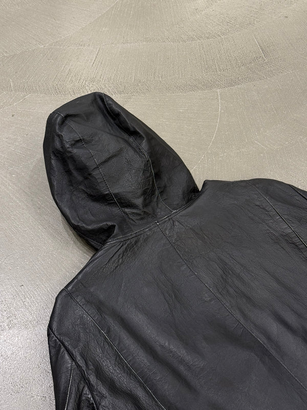 2012 Emporio Armani black leather hooded jacket