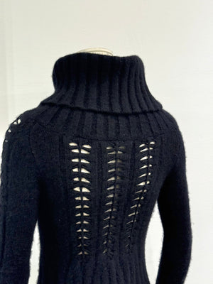 2000s Gianni Versace exaggerated high neck cropped cut-out knit