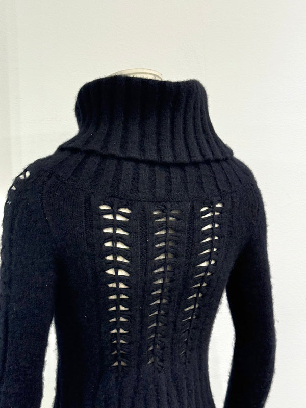2000s Gianni Versace exaggerated high neck cropped cut-out knit