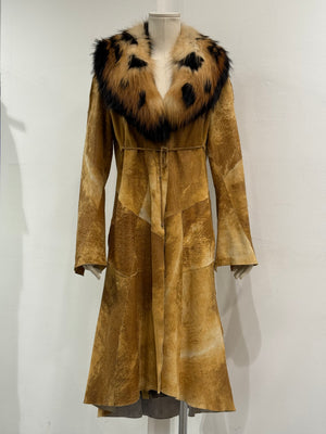 A/W2002 Roberto Cavalli fox fur distressed leather long coat