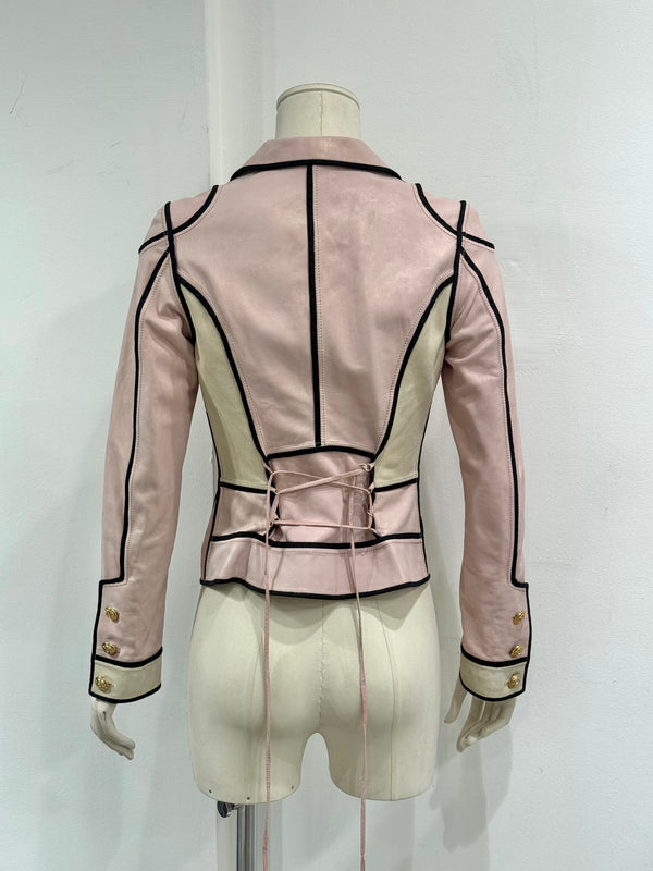 2000s Roberto Cavalli fitted pink leather jacket