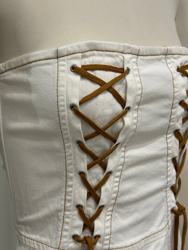 2000s Dolce & Gabbana lace-up midi white dress