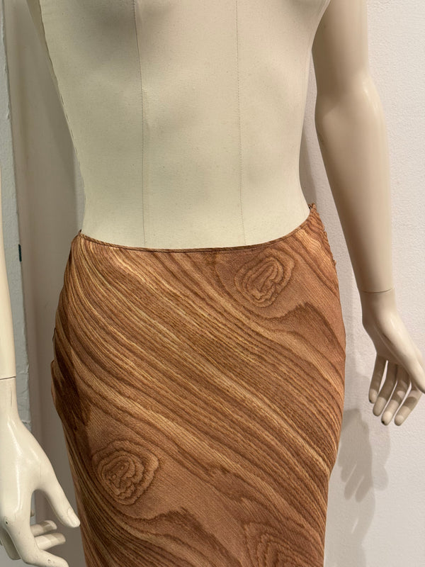 2000s John Galliano woodgrain print silk skirt