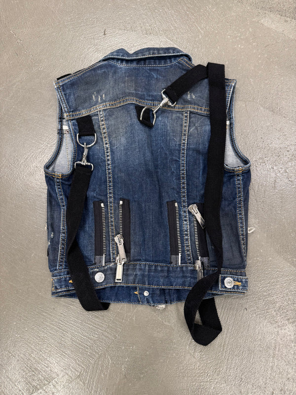 2016 Dsquared2 bondage straps zipper denim vest