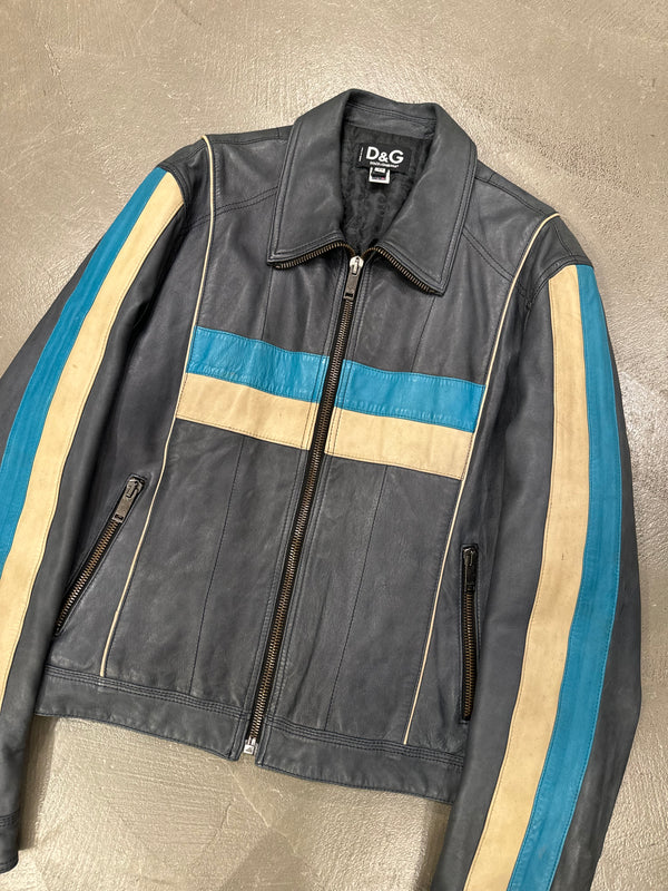 S/S2001 Dolce & Gabbana Striped Calfskin Leather Racing Jacket