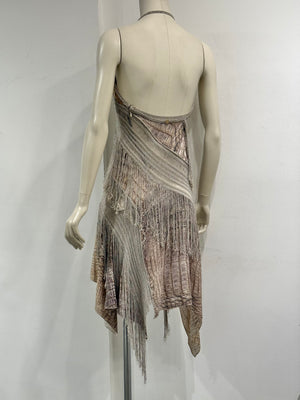 S/S2011 Roberto Cavalli crocodile print fringe halter mini dress