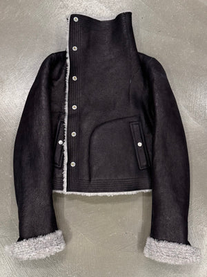 A/W2022 Rick Owens "Strobe" trucker biker shearling leather jacket