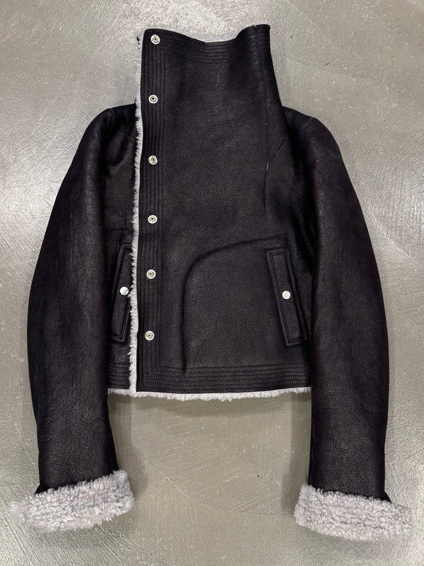 A/W2022 Rick Owens "Strobe" trucker biker shearling leather jacket