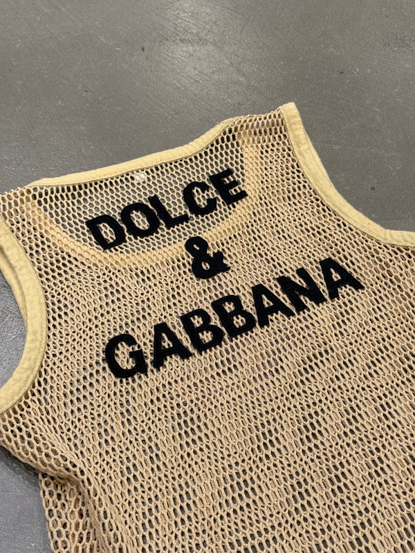 Dolce & Gabbana goat leather logo mesh tank top