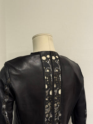 2000s Fendi collarless laser-cut leather jacket