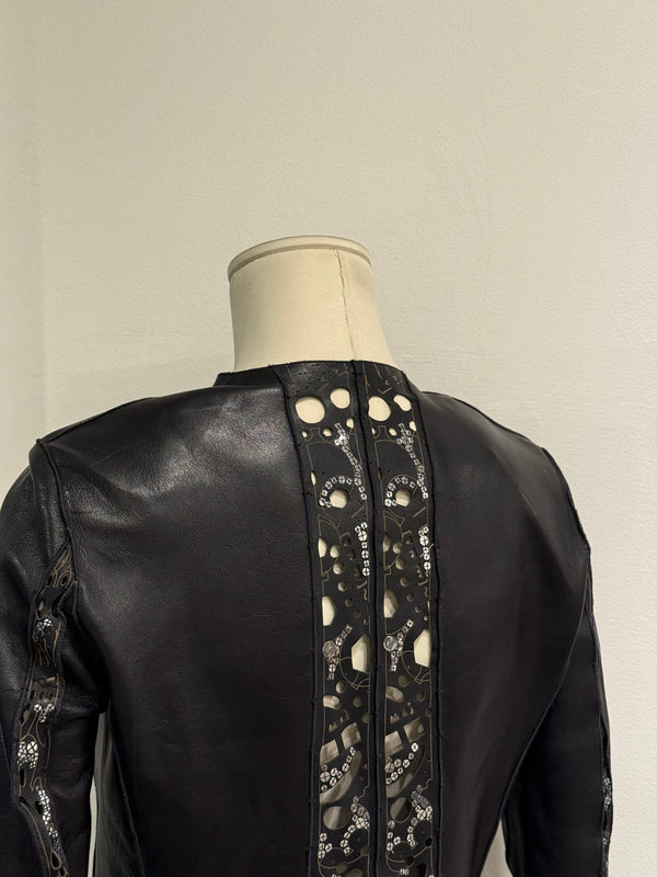 2000s Fendi collarless laser-cut leather jacket