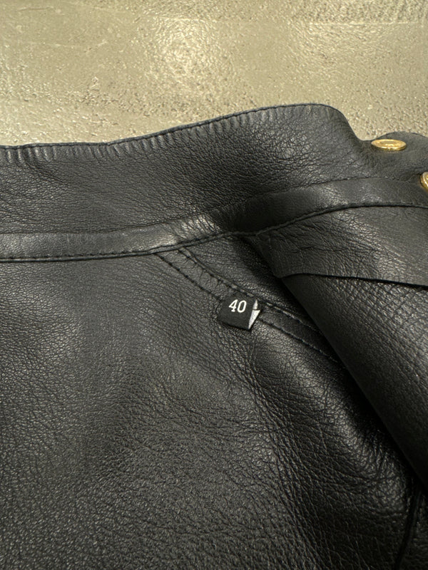 S/S1999 Gucci by Tom Ford fitted black biker leather jacket with gold accents