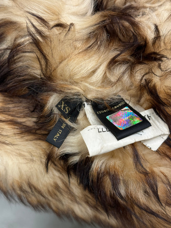 2000s Roberto Cavalli Shearling leather jacket with gold chains