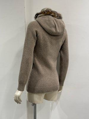 2000s Prada wool fur-trim hooded cardigan