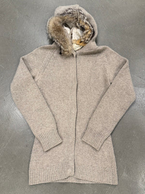 2000s Prada wool fur-trim hooded cardigan