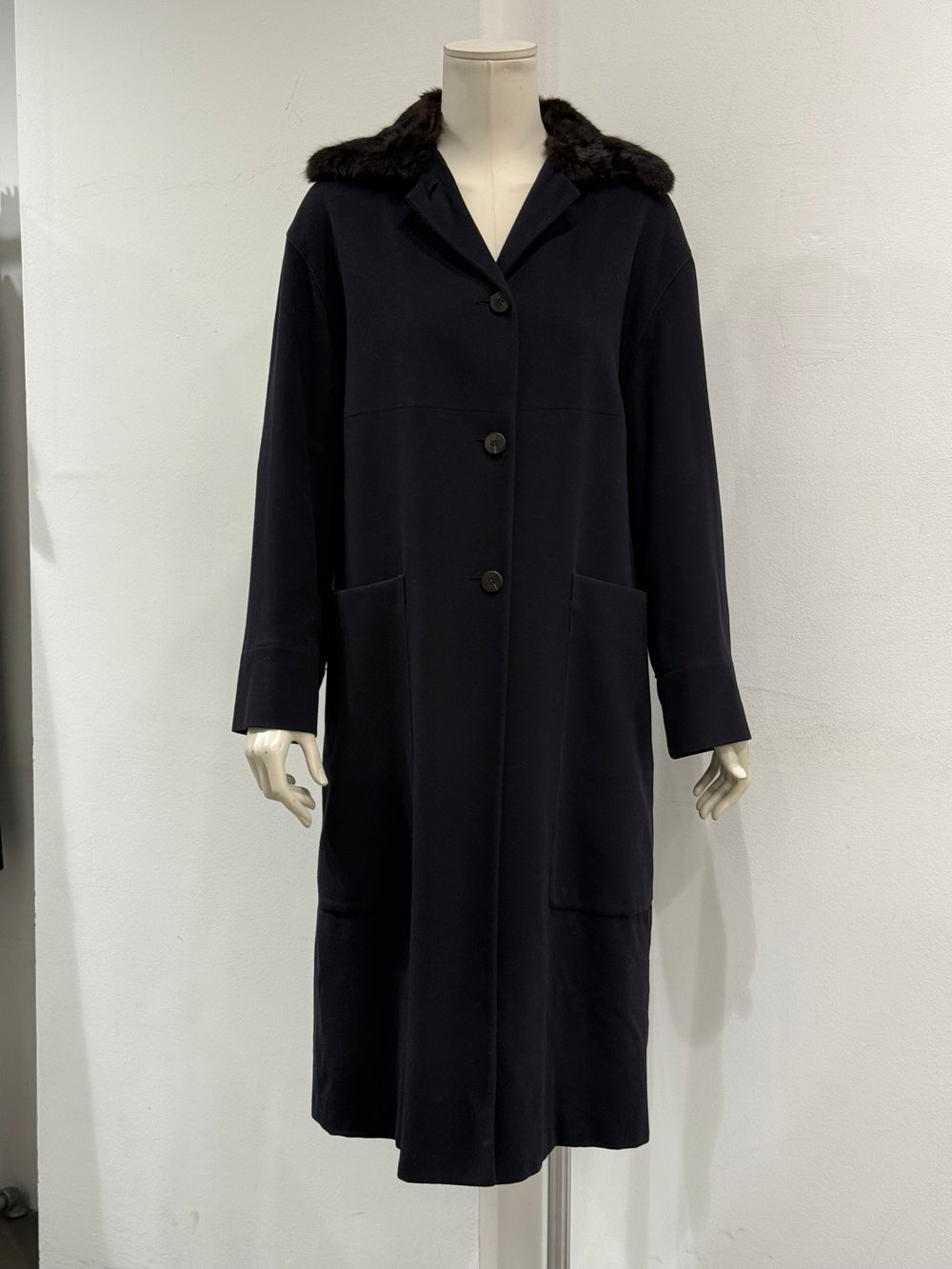 1990s Prada squirrel fur collar long wool coat