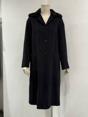 1990s Prada squirrel fur collar long wool coat