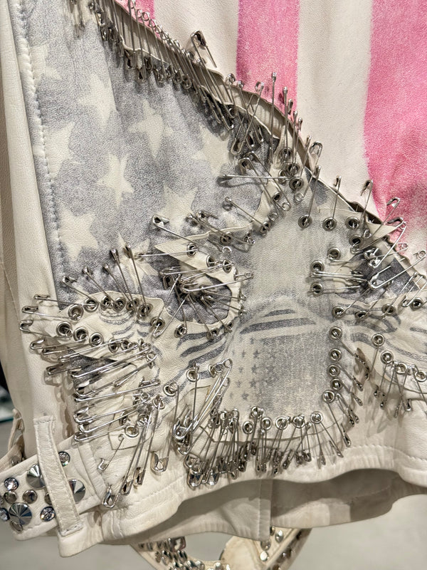 S/S201 Balmain by Christopher Decarnin runwayflag safety pin leather jacket