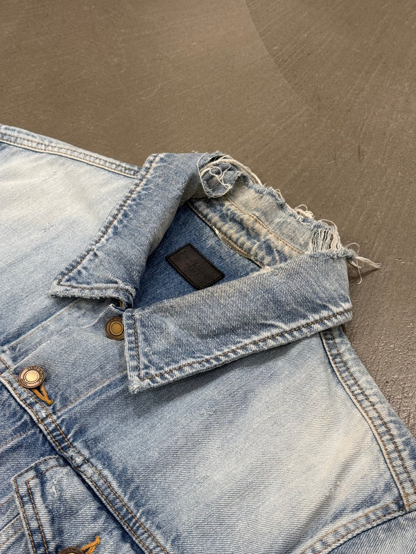 2020 Saint Laurent light wash distressed denim trucker jacket