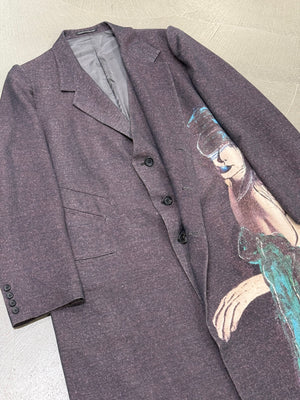 A/W2024 Yohji Yamamoto Pour Homme Runway “Lady Print” Pinched Shoulder Long coat