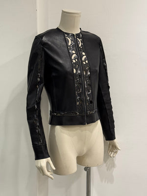 2000s Fendi collarless laser-cut leather jacket