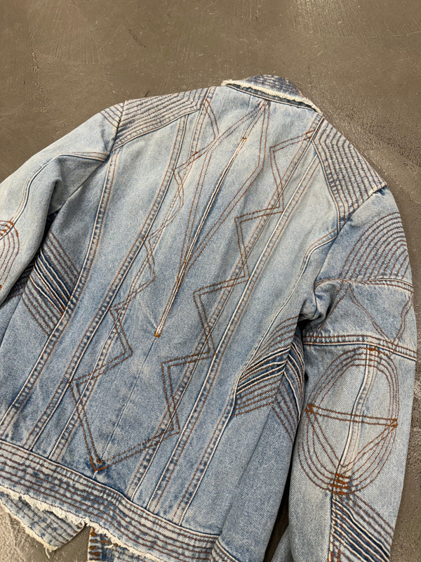 2000s Roberto Cavalli mainline paneled biker denim jacket
