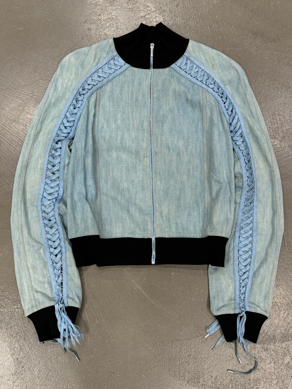 2002 Christian Dior by John Galliano lace-up denim bomber jacket