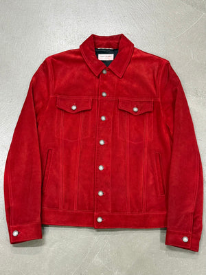 2019 Saint Laurent red suede leather trucker jacket