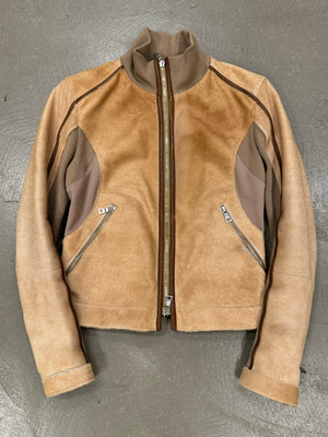 2000s Prada pony hair hybrid leather biker jacket
