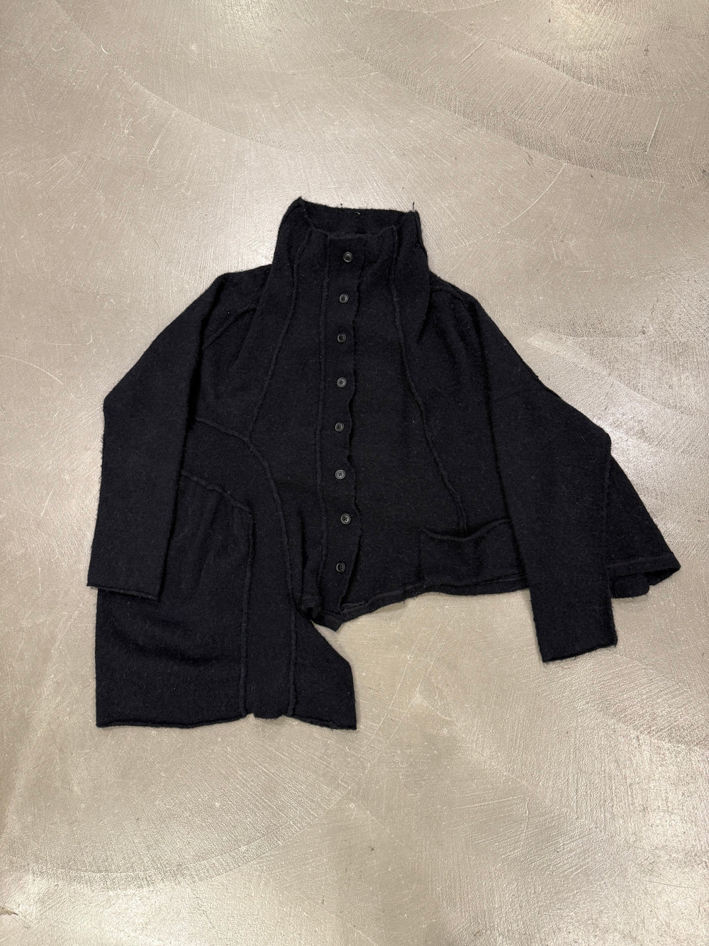 1990s Maison Margiela Miss Deanna asymmetrical patchwork cardigan