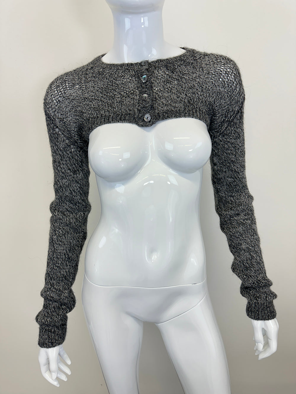 SS1999 Dolce & Gabbana knitted grey wool cropped long sleeve cardigan