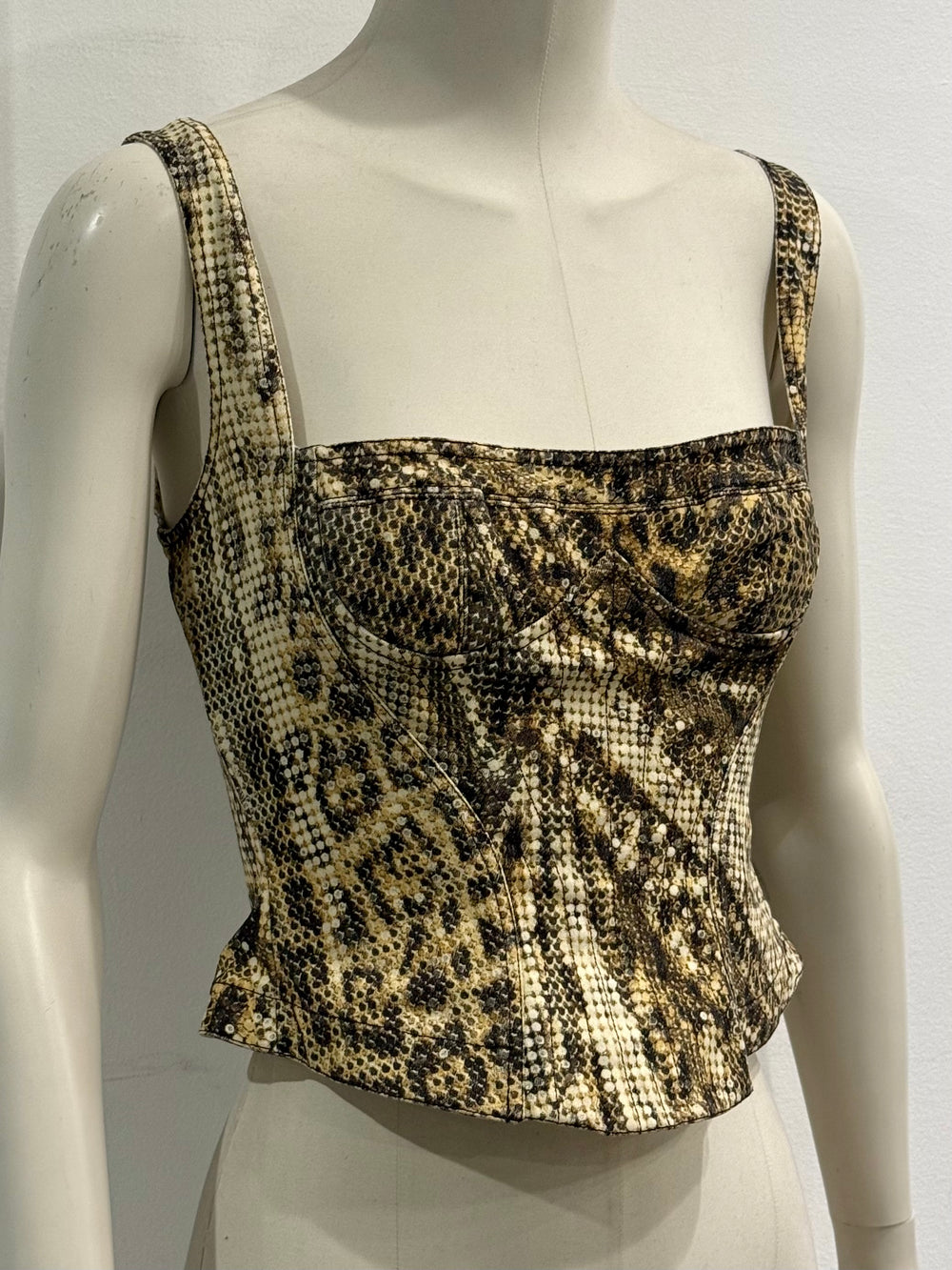 2003 Roberto Cavalli pixel leopard print corset