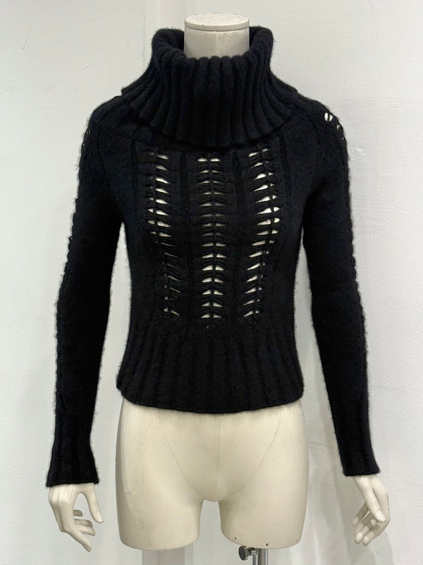 2000s Gianni Versace exaggerated high neck cropped cut-out knit