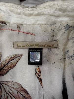 2000s Roberto Cavalli ivory satin tailored blazer