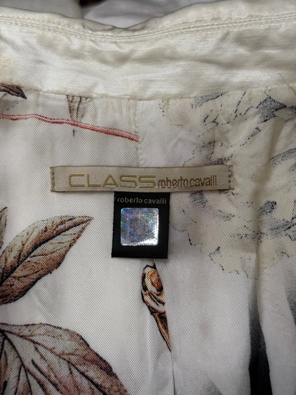 2000s Roberto Cavalli ivory satin tailored blazer