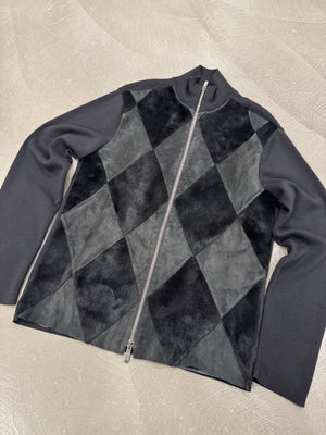 2000s Armani Collezioni real lamb fur geometric knit