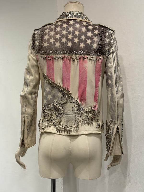 S/S201 Balmain by Christopher Decarnin runwayflag safety pin leather jacket