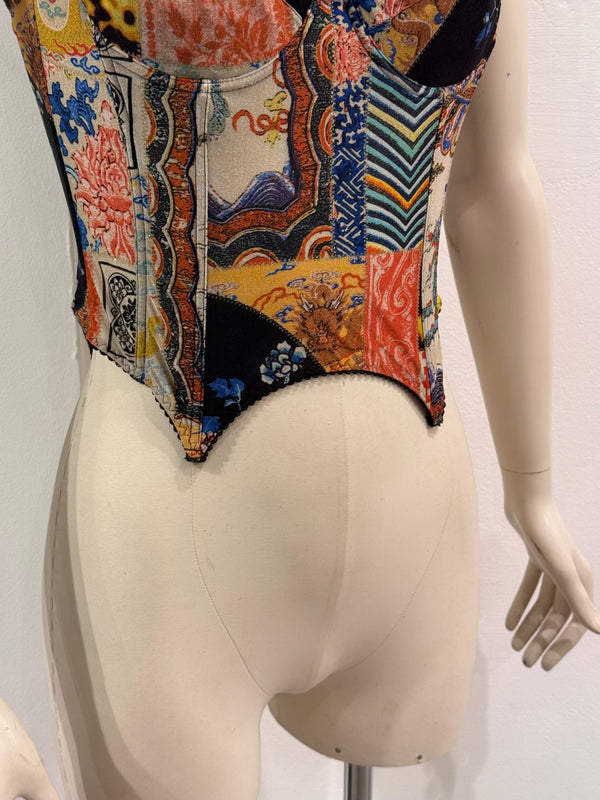 2003 Roberto Cavalli patchwork print corset top