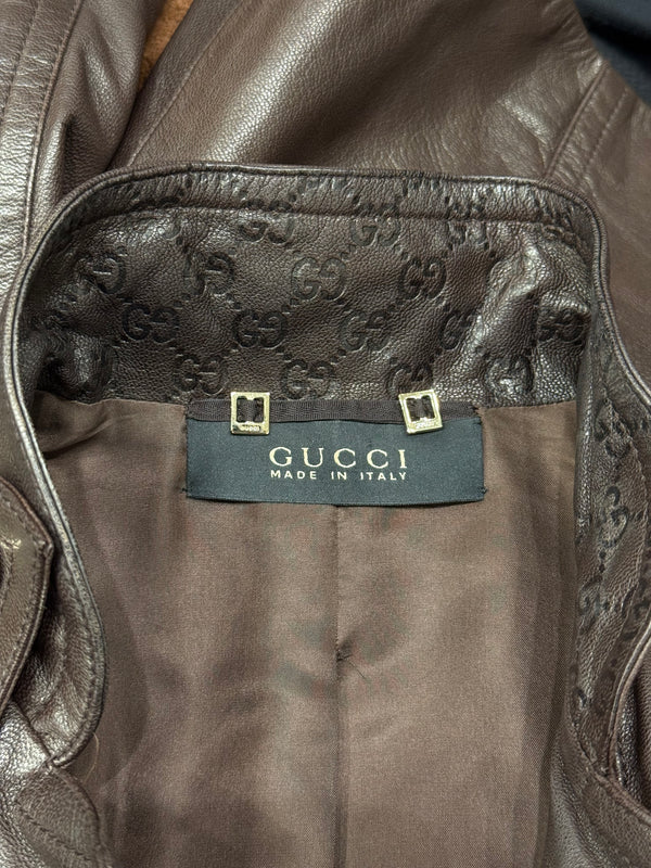 2000s Gucci monogram military leather jacket