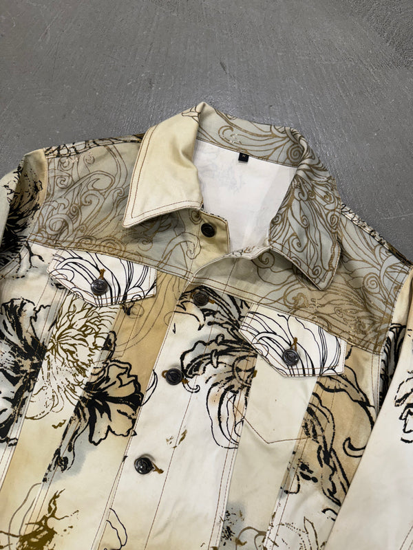 2001 Cavalli floral tattoo printed denim jacket