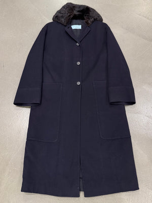 1990s Prada squirrel fur collar long wool coat